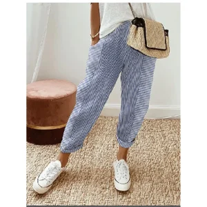 Damen Hose Gestreift Hochtailliert Verstellbar Streetwear College Stil
