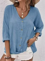 Elegante Damen Bluse Uni Knöpfe Langarm Lässig Urlaub Streetwear