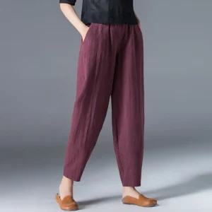 Sommer Damen Hose Weit Oversized Baumwolle Elastische Taille