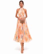 Aquarell Neckholder Maxikleid | Fließendes Sommerkleid Damen