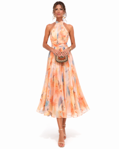 Aquarell Neckholder Maxikleid | Fließendes Sommerkleid Damen