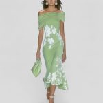 Elegantes Midi Kleid schulterfreies Blumenmuster Sommerkleid Damen festlich