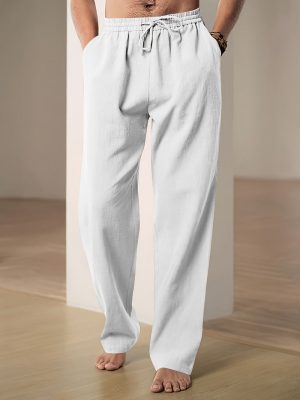 Herren Sommerhose Leinen-Mix Kordelzug Komfort