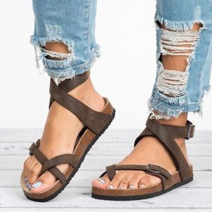 Damen Strandsandalen bequem Korkfußbett Sommer