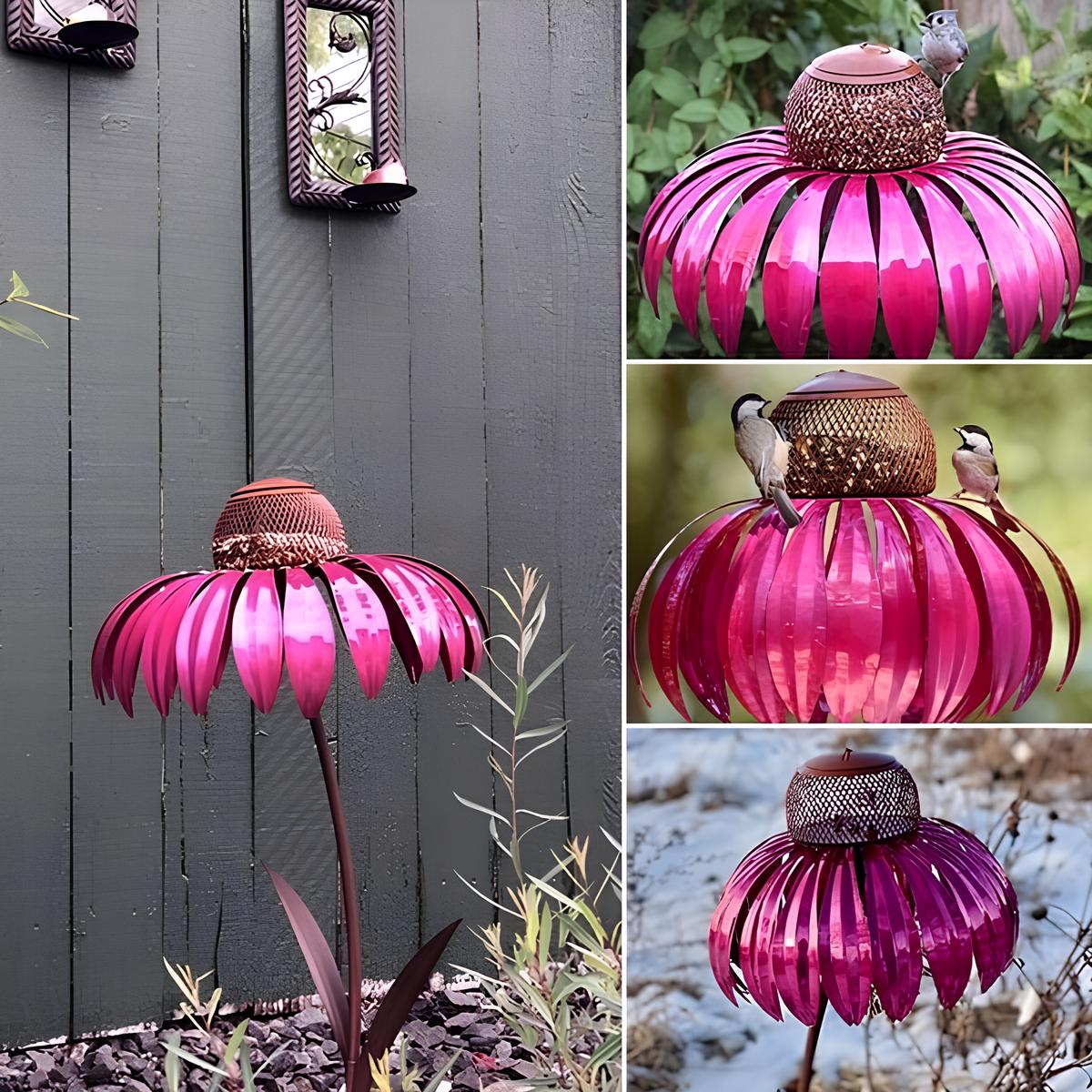 Vogelfutterspender Metall Sonnenblume Garten wetterfest, 2er-Set – Bild 4