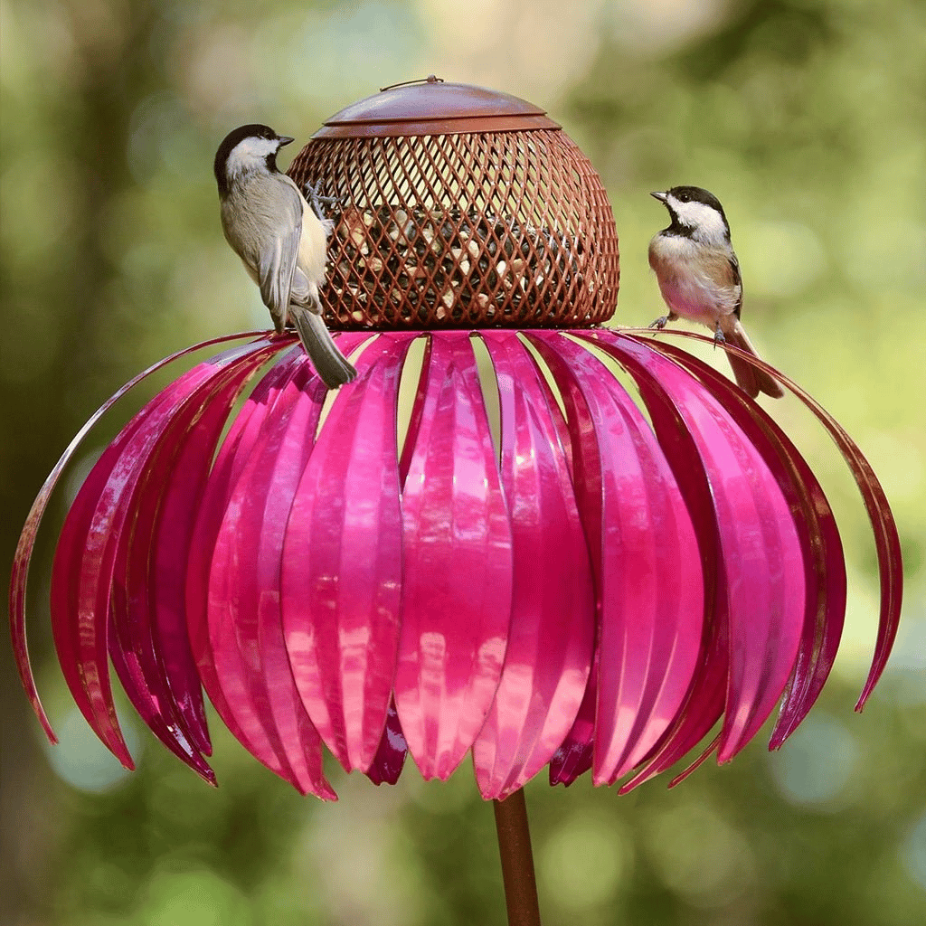 Vogelfutterspender Metall Sonnenblume Garten wetterfest, 2er-Set – Bild 5