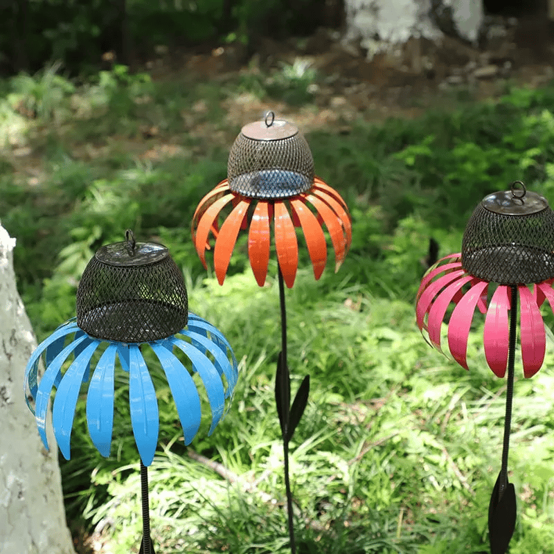Vogelfutterspender Metall Sonnenblume Garten wetterfest, 2er-Set – Bild 6