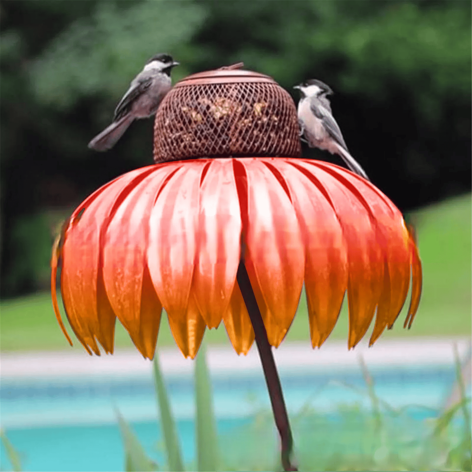 Vogelfutterspender Metall Sonnenblume Garten wetterfest, 2er-Set – Bild 3