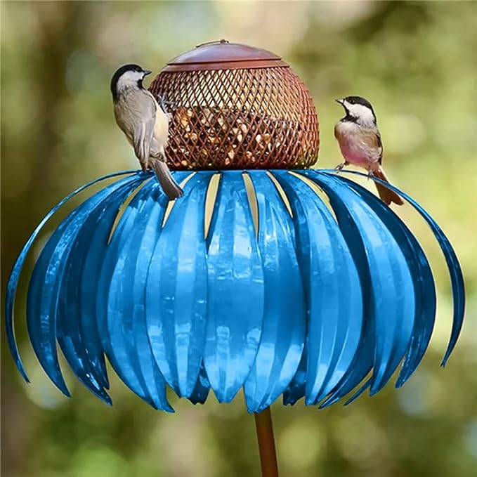 Vogelfutterspender Metall Sonnenblume Garten wetterfest, 2er-Set – Bild 2