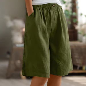 Damen Shorts Leinen bequem hohe Taille locker luftig Sommer Bermuda