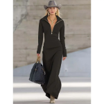 Schwarzes Maxikleid Damen – Rollkragen & Reißverschluss