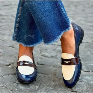 Britische Damen Slipper Lackleder flache Schuhe vielseitig bequem