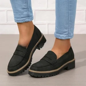 Damen Flats Retro Schuhe Dicke Sohle Rund Herbst