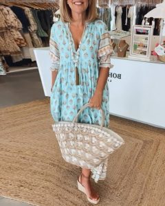 Luftiges Damenkleid A-Linie Sommer Freizeit Elegant