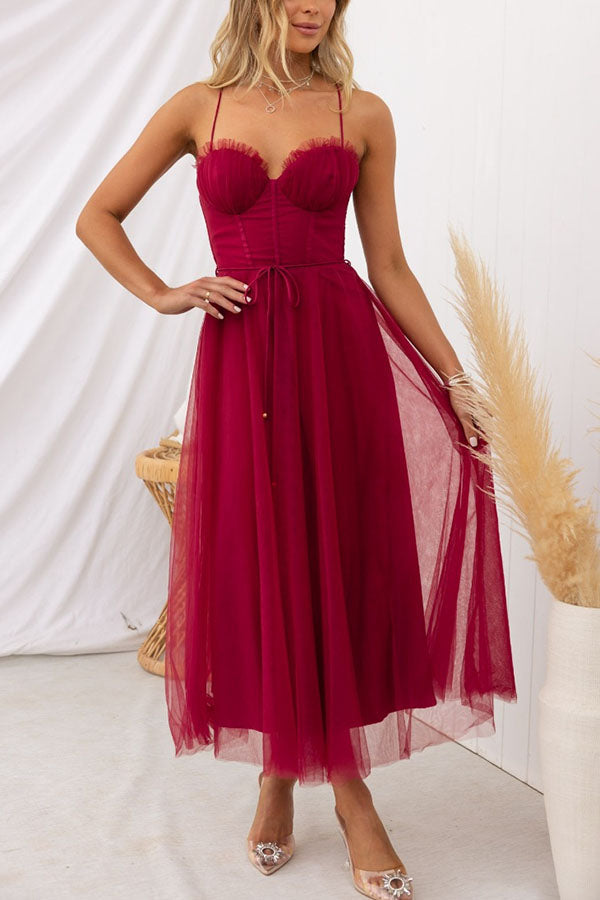 Damen Tüllkleid Korsett Midi Festlich Elegant – Bild 7