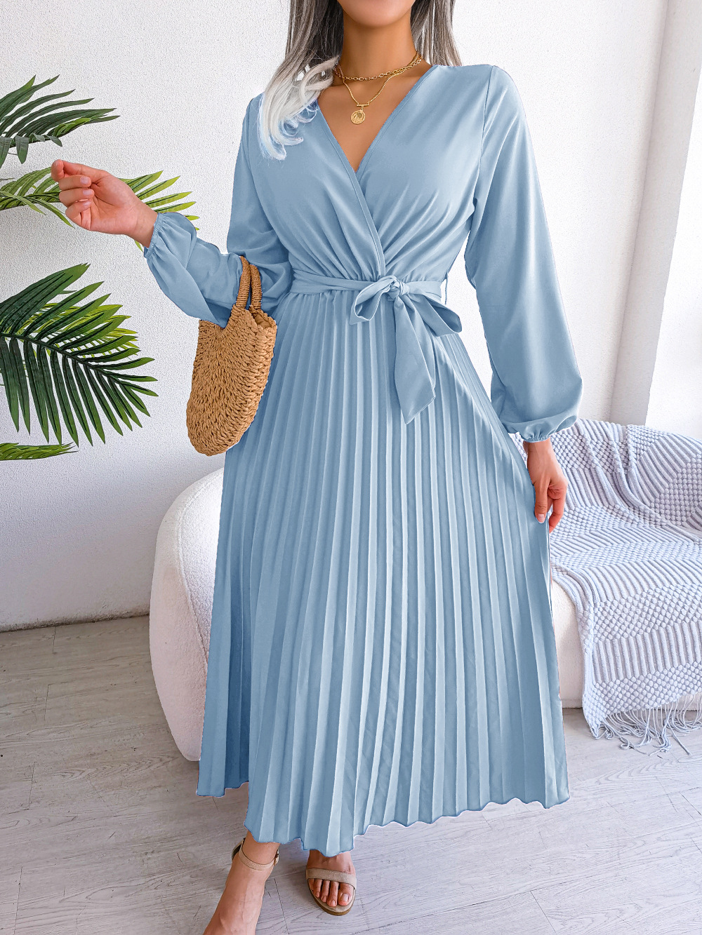 Damen Kragenkleid einfarbig elegant Business Freizeit – Bild 3