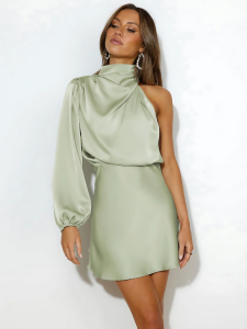 Asymmetrisches Partykleid Damen – Ein-Schulter Mini-Kleid