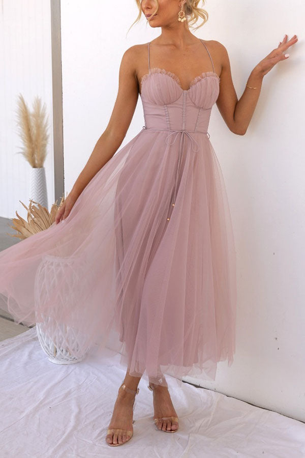 Damen Tüllkleid Korsett Midi Festlich Elegant – Bild 2