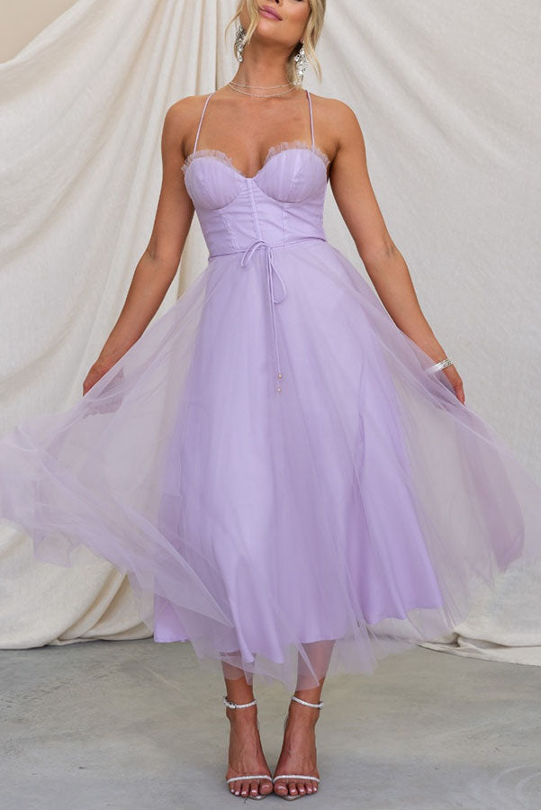 Damen Tüllkleid Korsett Midi Festlich Elegant – Bild 4