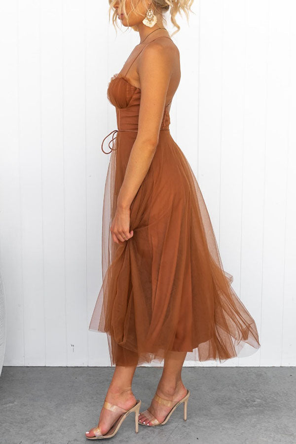 Damen Tüllkleid Korsett Midi Festlich Elegant – Bild 14