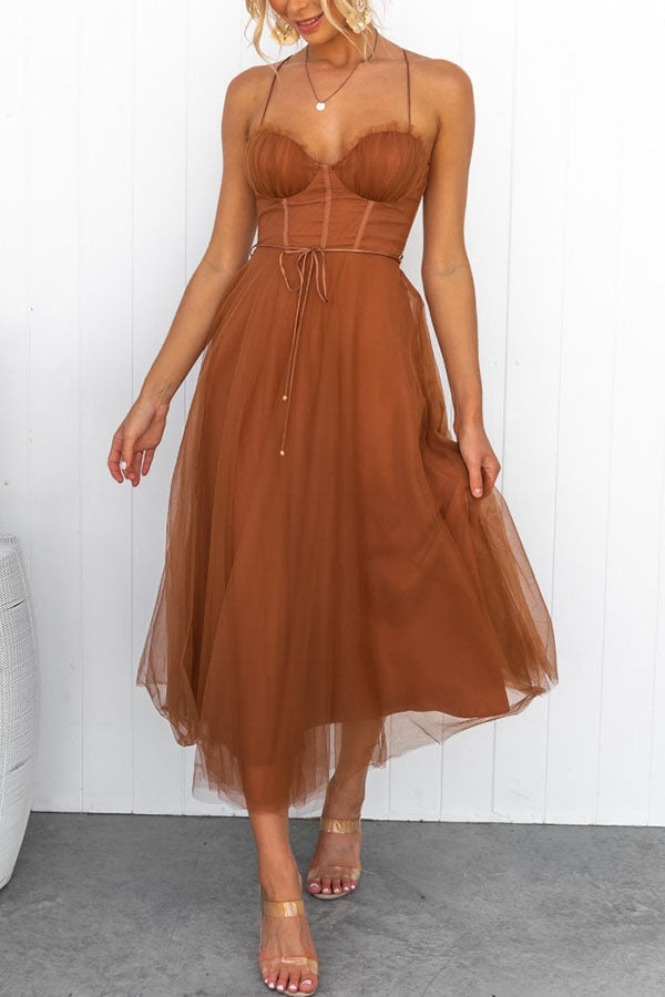 Damen Tüllkleid Korsett Midi Festlich Elegant – Bild 13
