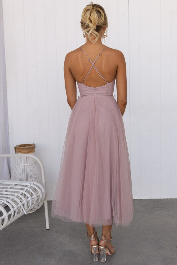 Damen Tüllkleid Korsett Midi Festlich Elegant – Bild 11