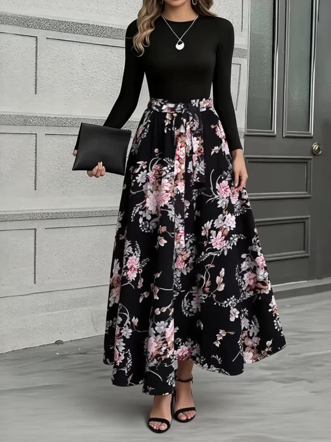 Elegantes Freizeitkleid für kühlere Tage mit Blütenmuster – Bild 6