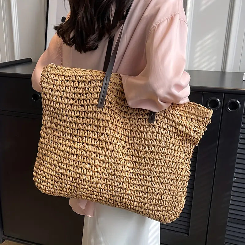 Große Stroh Strandtasche Damen – Geräumiger Sommer Shopper – Bild 6