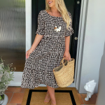 Damen Stufenkleid Midi Sommer Locker Bequem
