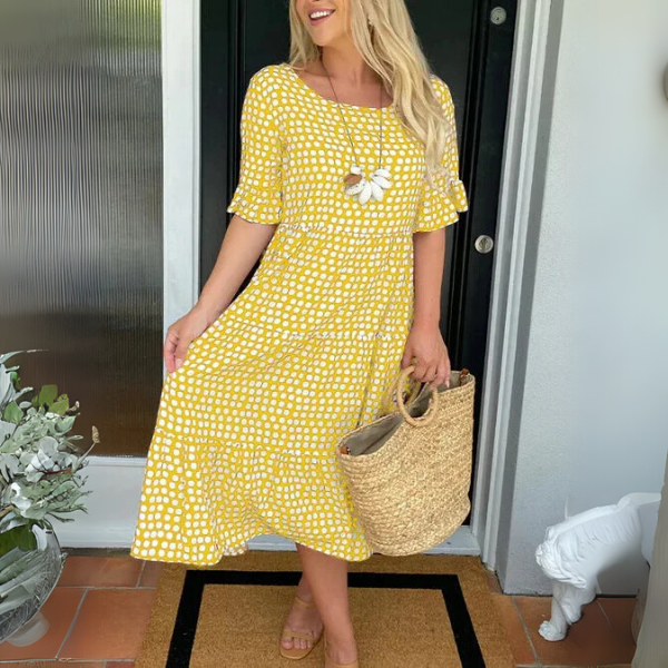 Damen Stufenkleid Midi Sommer Locker Bequem – Bild 3