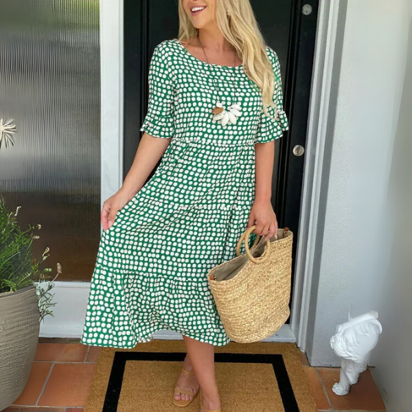 Damen Stufenkleid Midi Sommer Locker Bequem – Bild 4