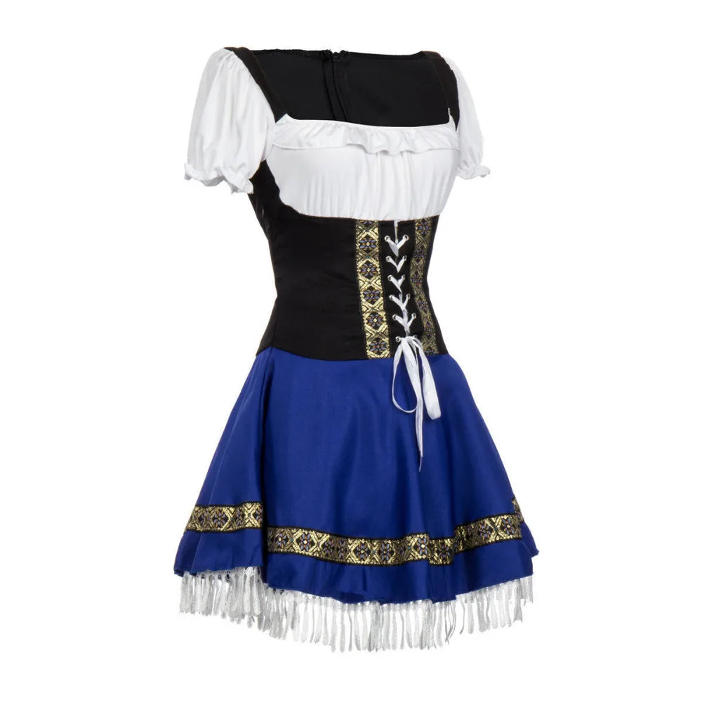 Festliches Damen Trachtenkleid Blau mit Spitzenbesatz – Bild 3