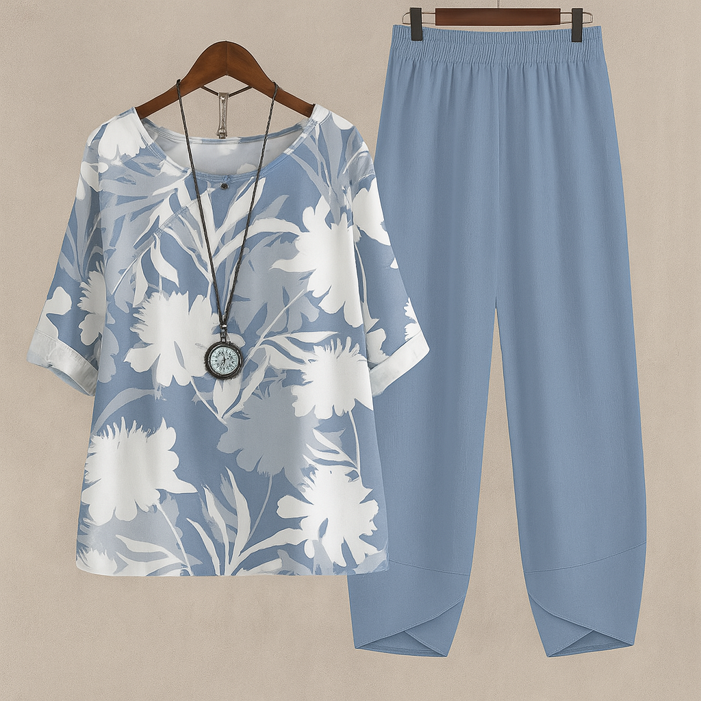Damen Zweiteiler Blumenmuster Sommer Freizeit Outfit – Bild 5
