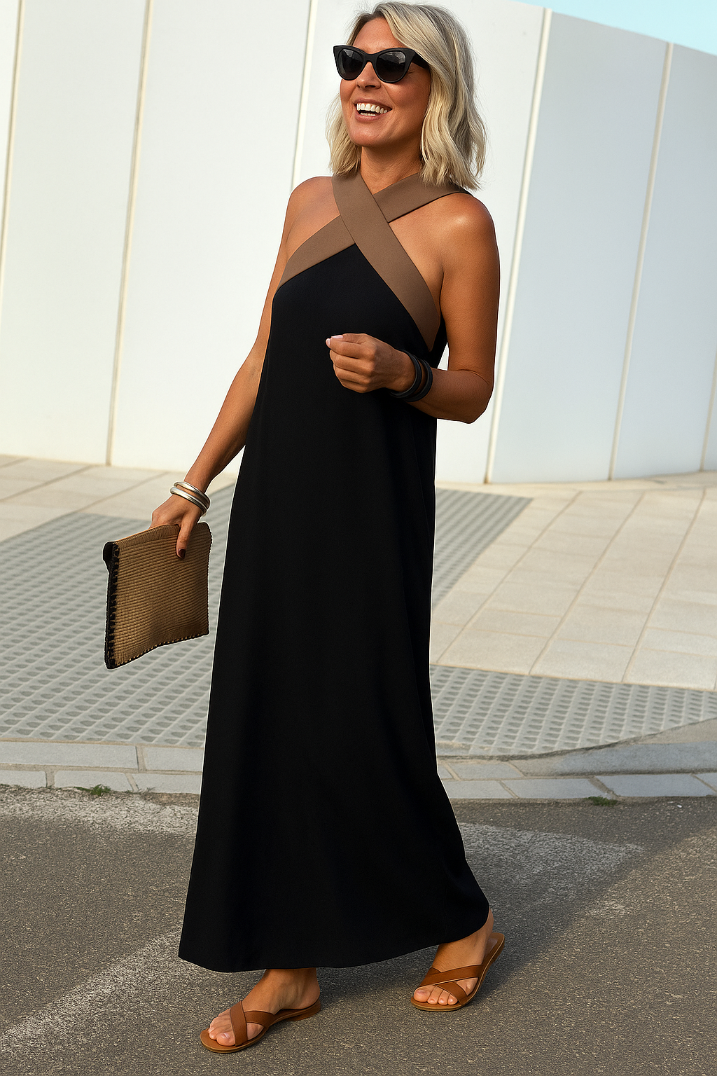 Damen Sommerkleid Lang Wickeloptik Fließend Elegant – Bild 15