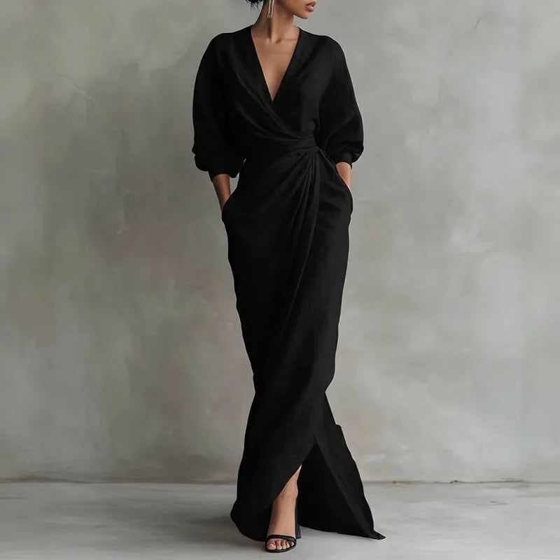Figurschmeichelndes Damenkleid mit Schlitz – Langarm für Anlässe – Bild 2