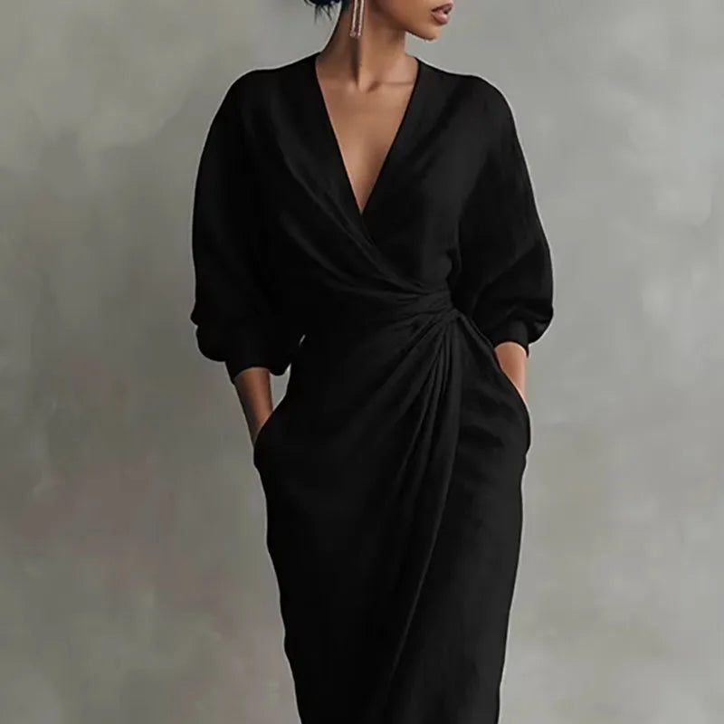 Figurschmeichelndes Damenkleid mit Schlitz – Langarm für Anlässe – Bild 6
