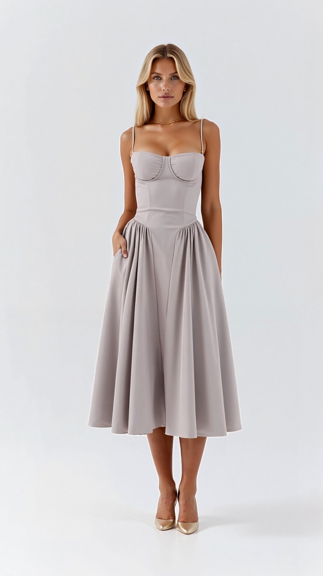 Festliches A-Linien-Kleid mit Korsett-Oberteil Midi – Bild 2