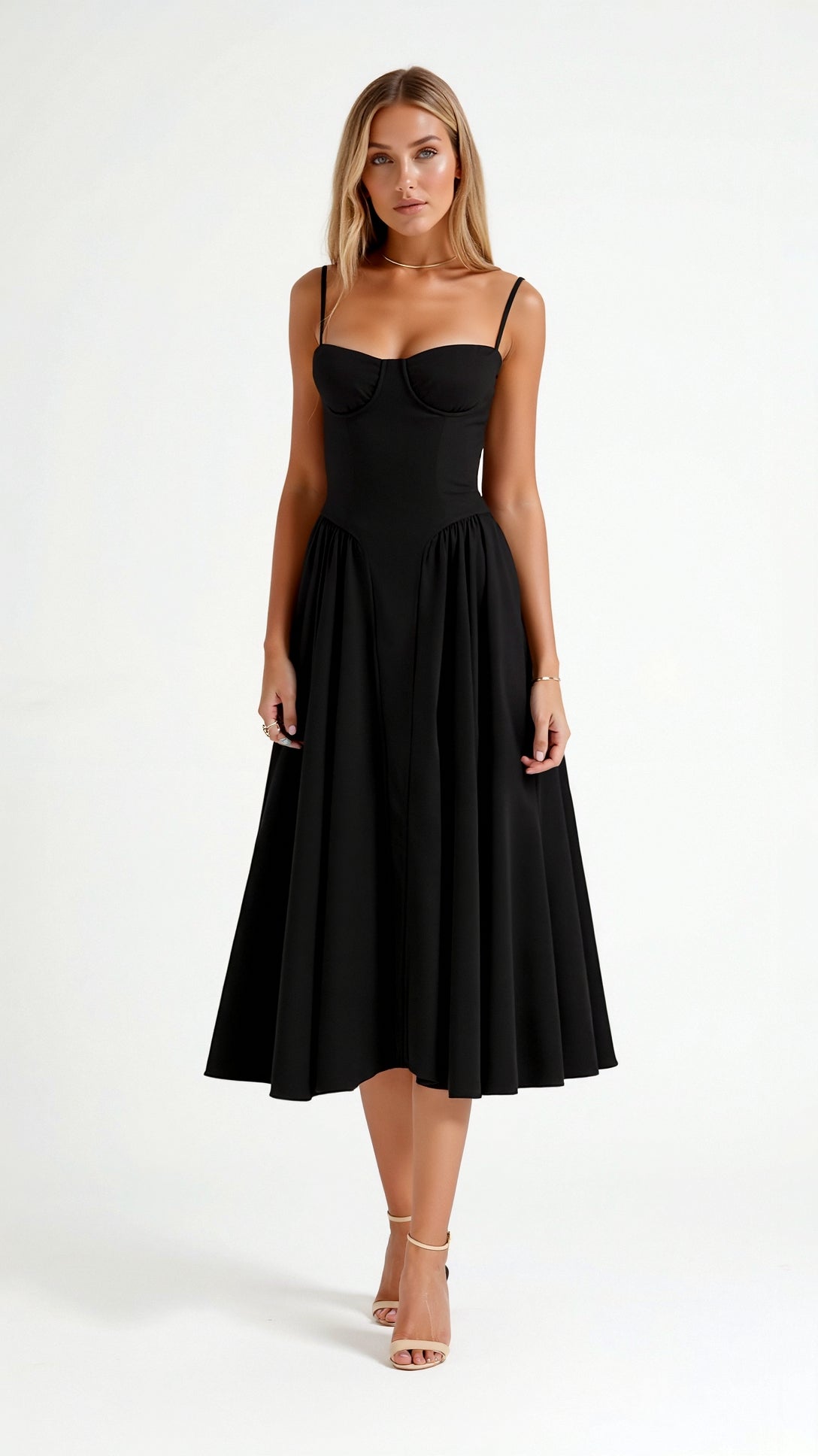 Festliches A-Linien-Kleid mit Korsett-Oberteil Midi – Bild 5