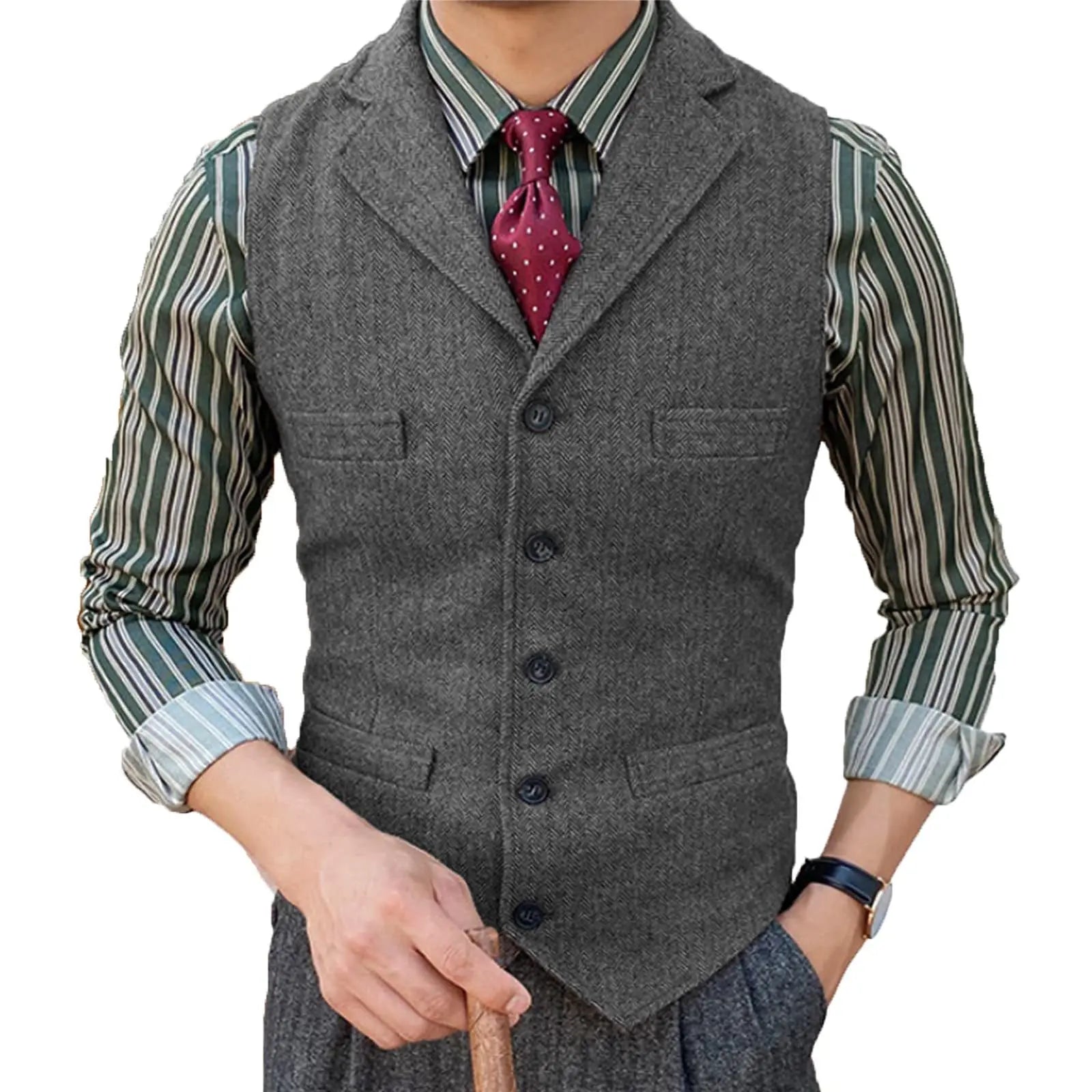 Anzugweste Herren Wolle Fischgrät – Business & Hochzeit – Bild 6