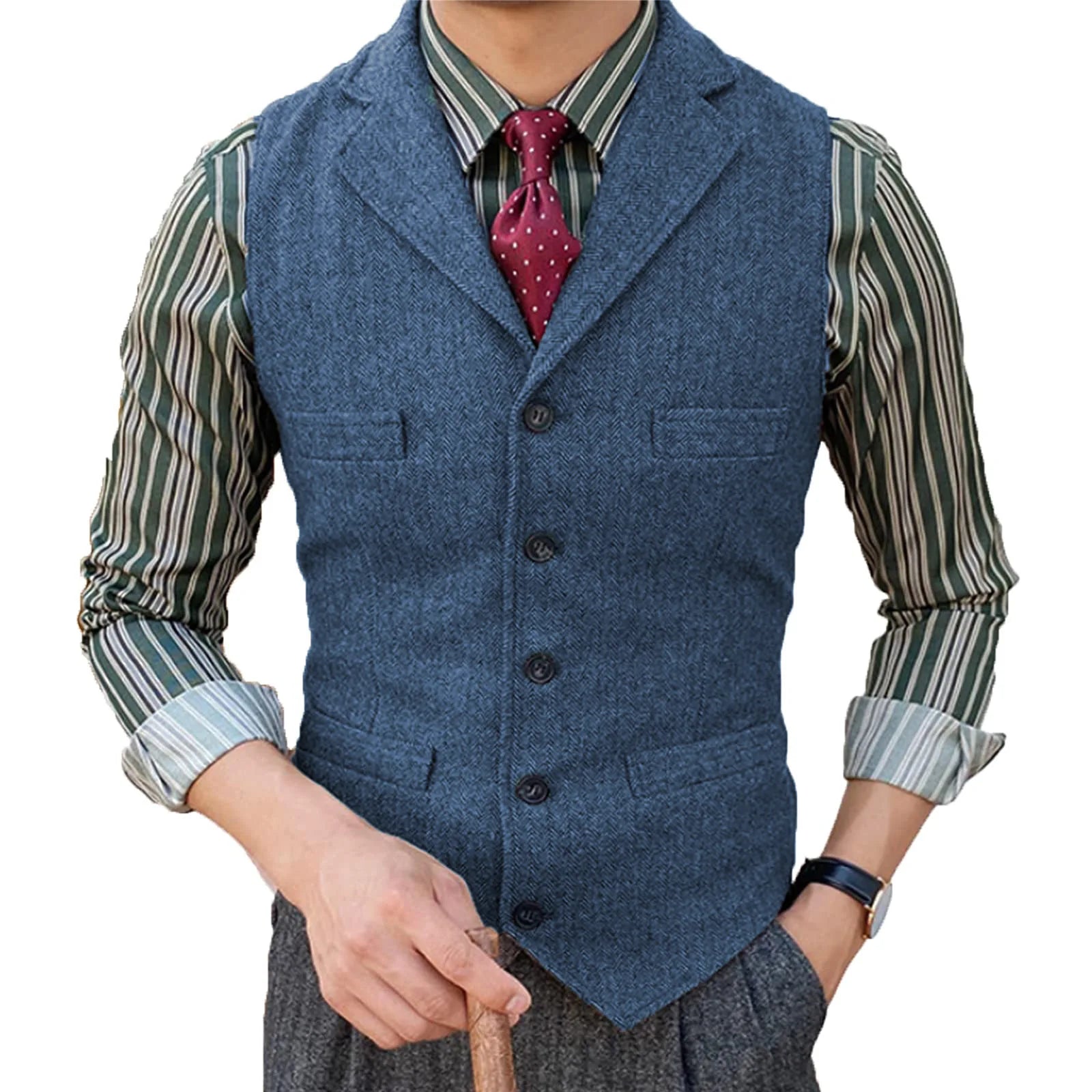 Anzugweste Herren Wolle Fischgrät – Business & Hochzeit – Bild 11