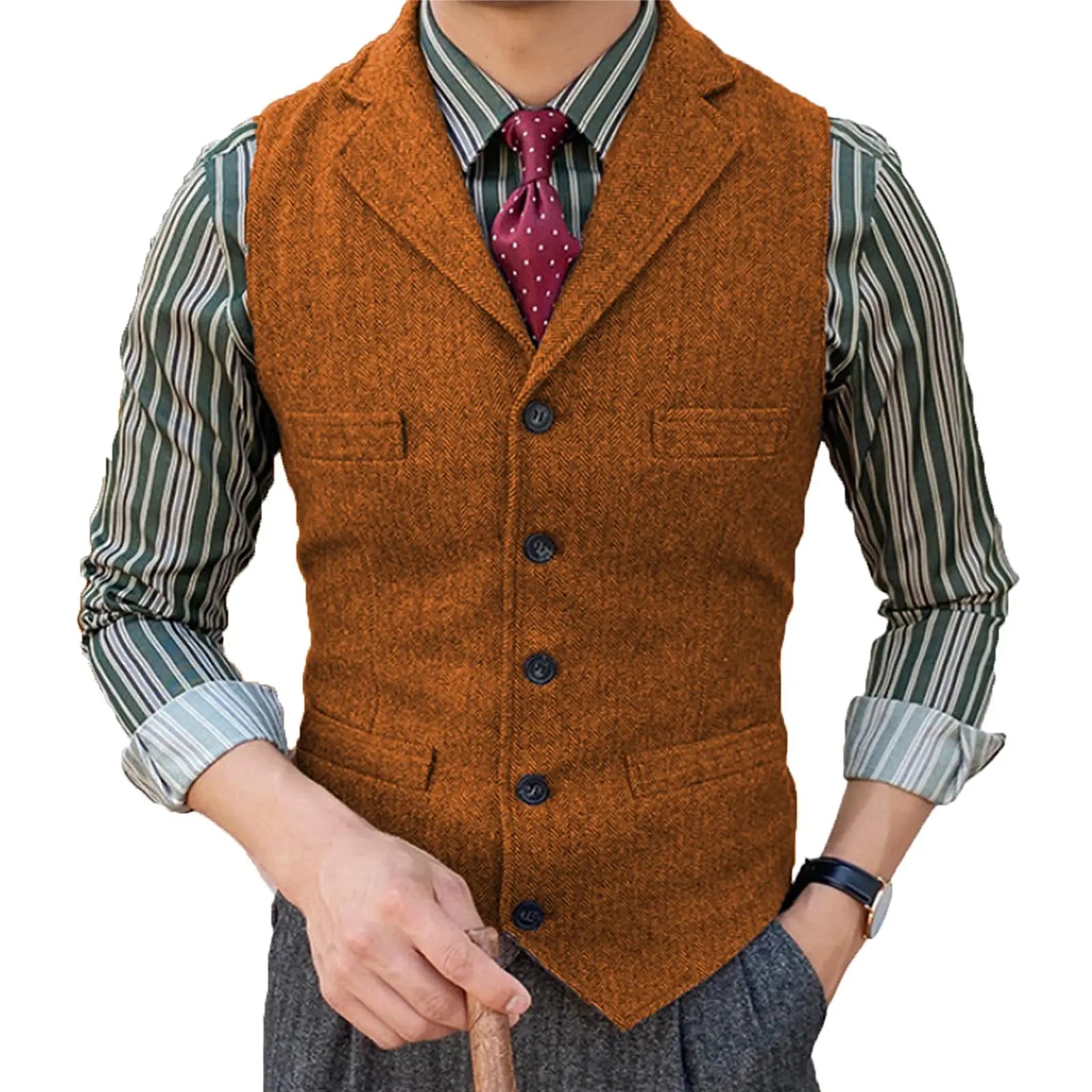 Anzugweste Herren Wolle Fischgrät – Business & Hochzeit – Bild 7