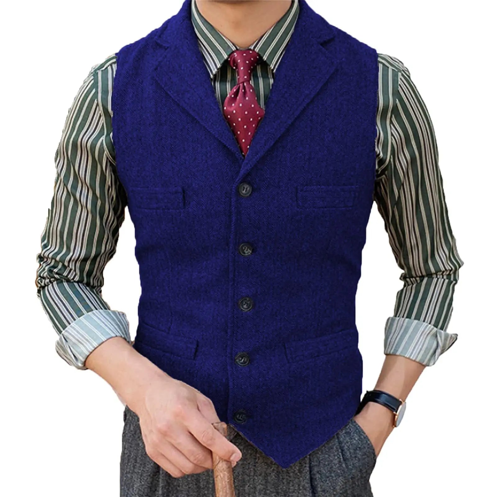 Anzugweste Herren Wolle Fischgrät – Business & Hochzeit – Bild 9