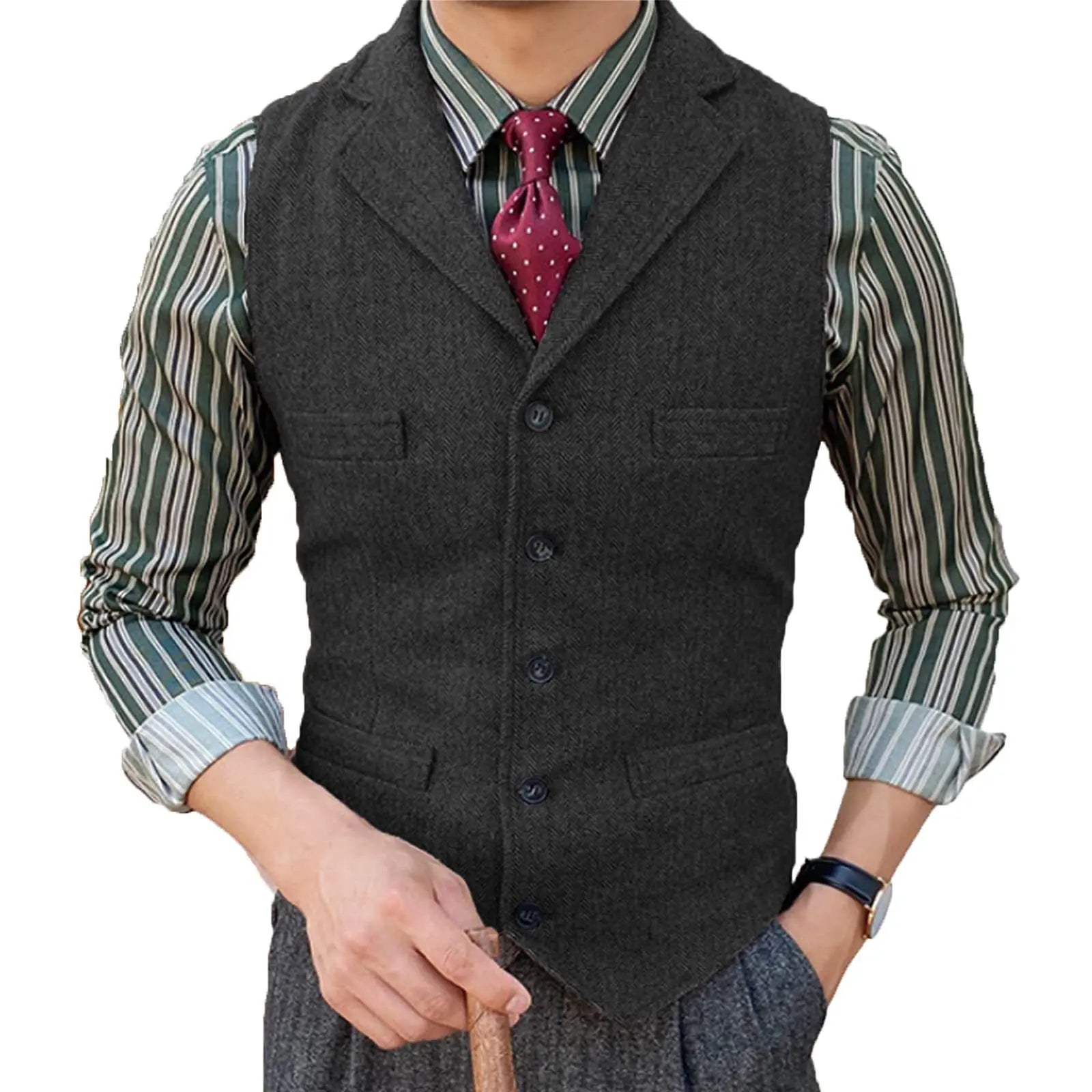 Anzugweste Herren Wolle Fischgrät – Business & Hochzeit – Bild 10