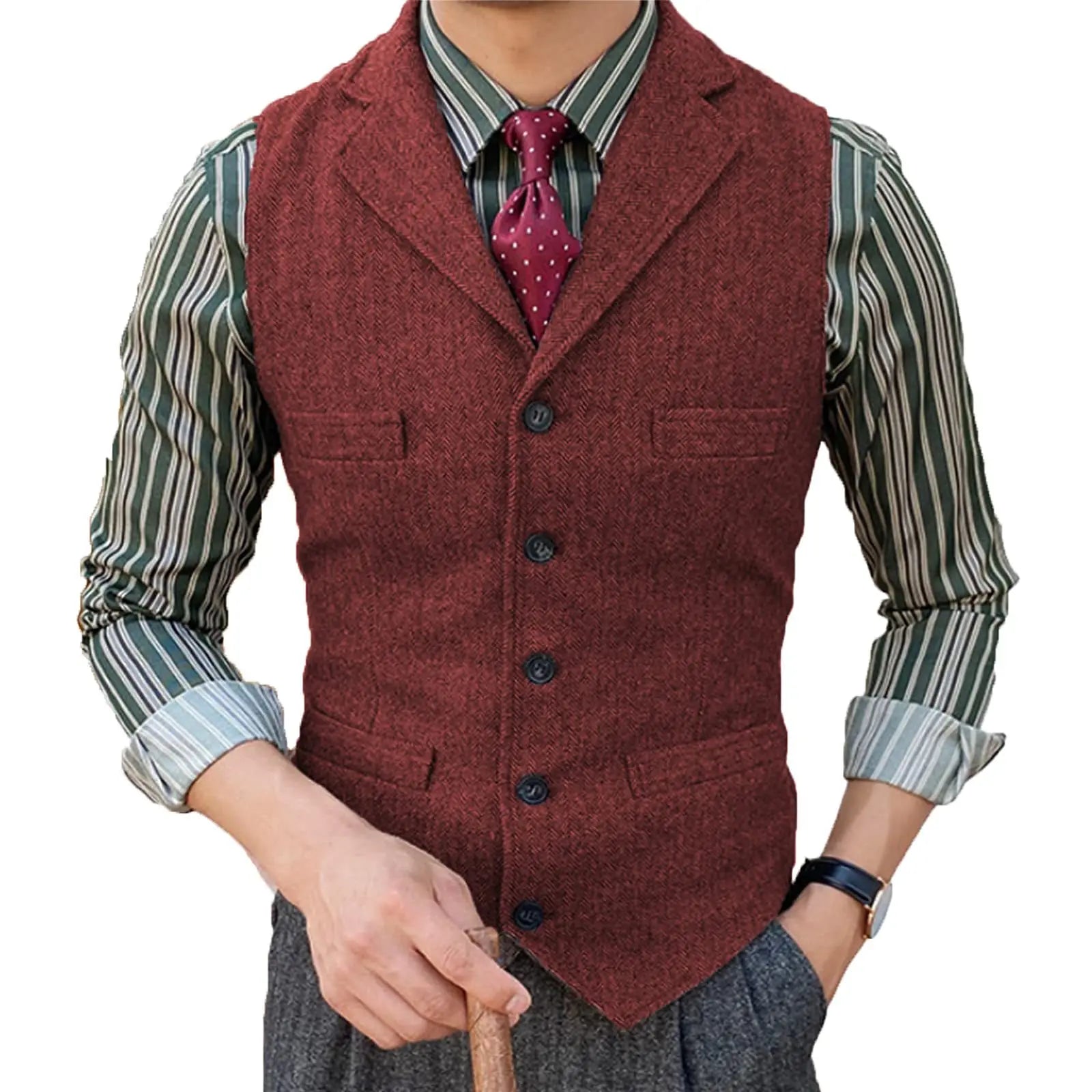 Anzugweste Herren Wolle Fischgrät – Business & Hochzeit – Bild 5