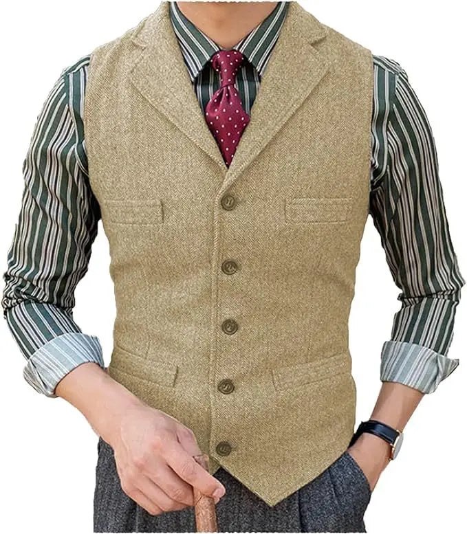 Anzugweste Herren Wolle Fischgrät – Business & Hochzeit – Bild 3