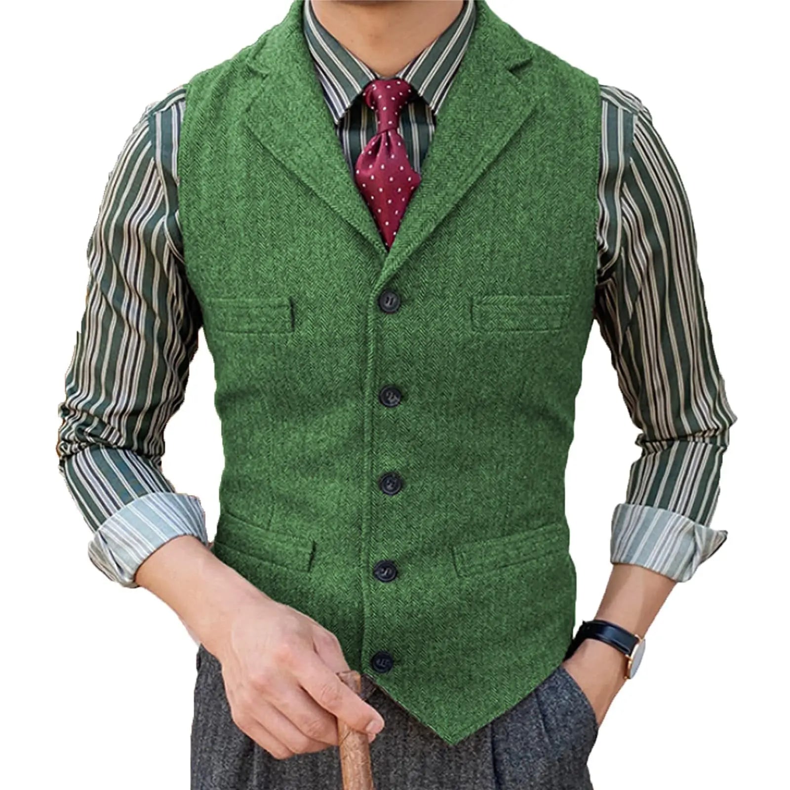 Anzugweste Herren Wolle Fischgrät – Business & Hochzeit – Bild 8