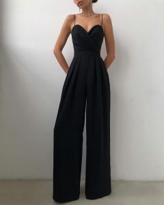Damen Jumpsuit Weites Bein Hohe Taille Herz-Ausschnitt