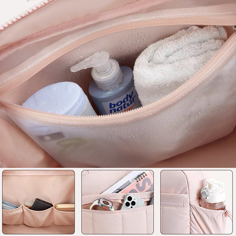 Damen Sporttasche Reise Schultertasche Beige Schwarz – Bild 8