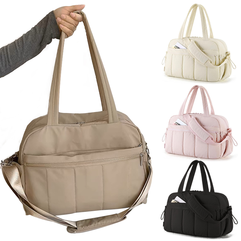 Damen Sporttasche Reise Schultertasche Beige Schwarz – Bild 12