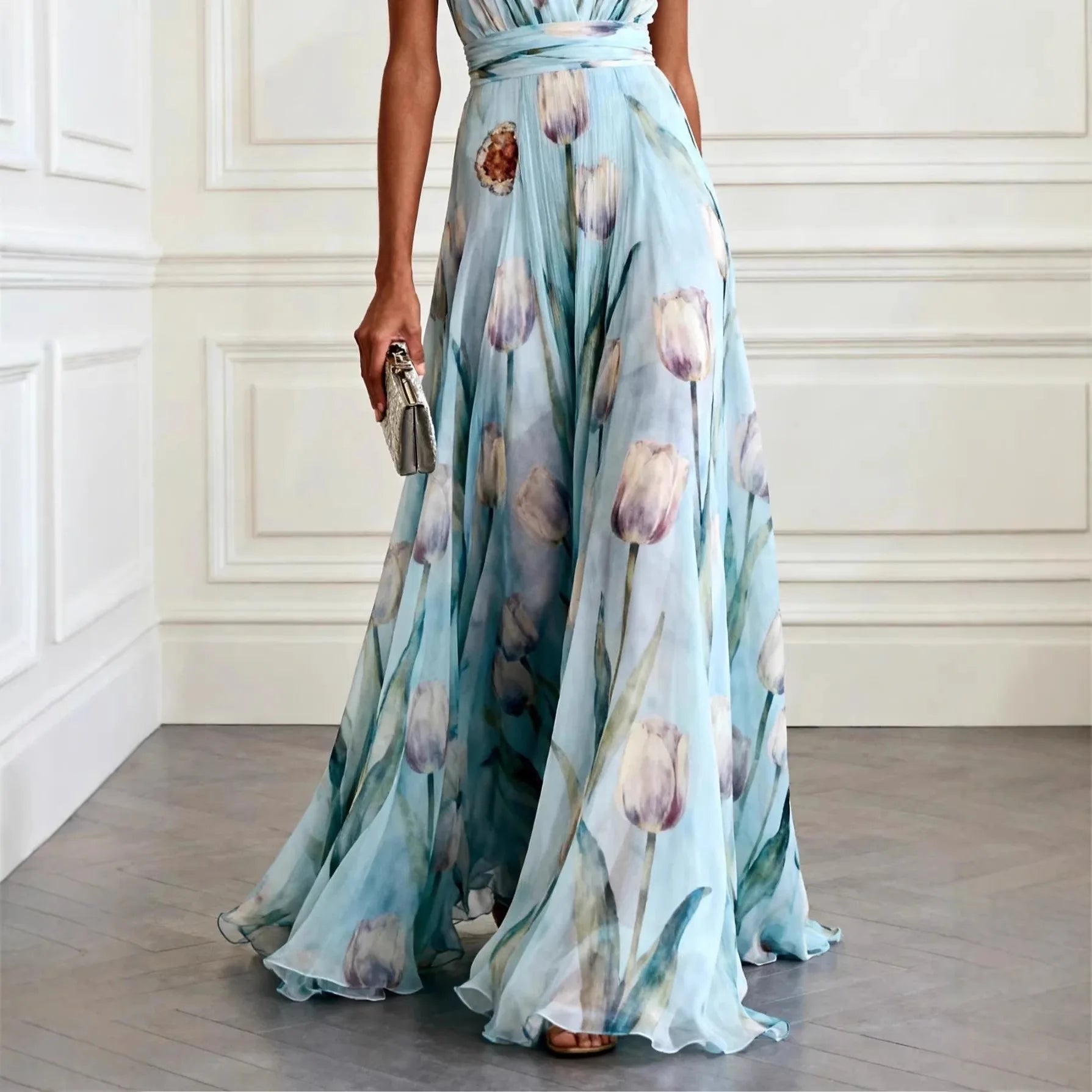 Damen Maxikleid Blumenmuster Festlich V-Ausschnitt – Bild 5